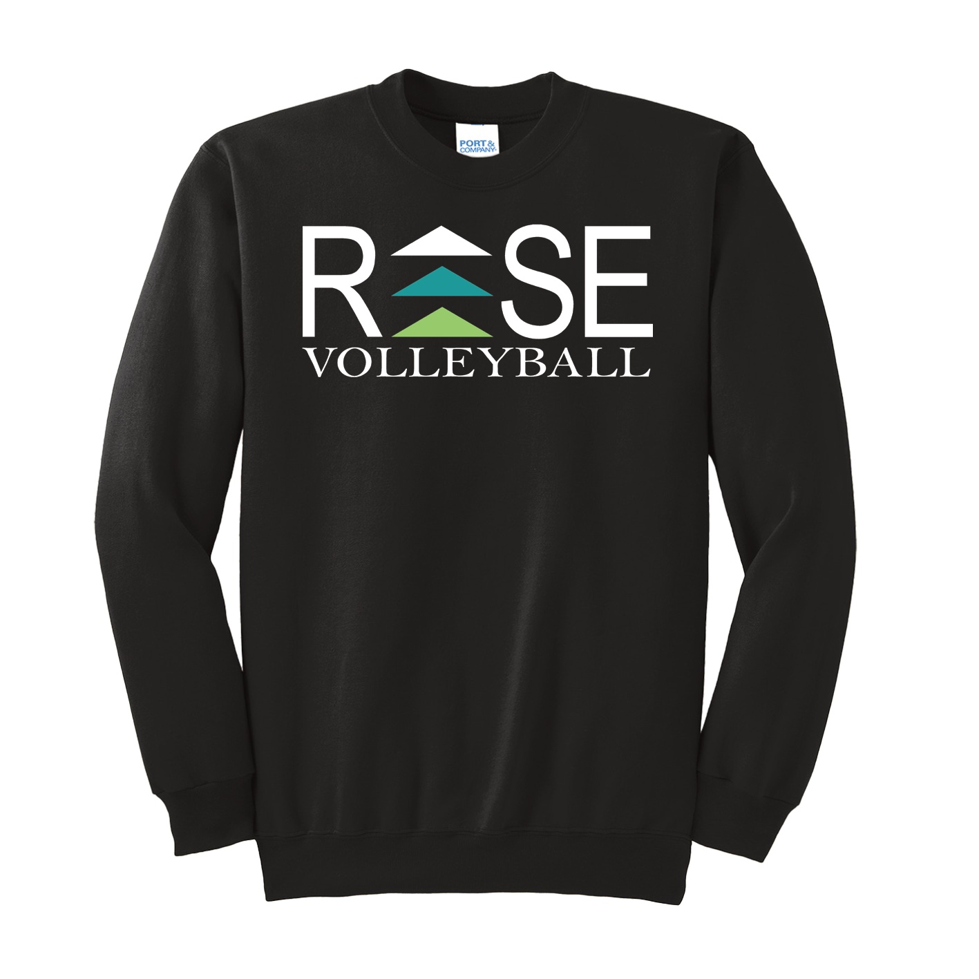 Port & Company Tall Essential Fleece Crewneck Sweatshirt - Black - Logo Text Drop