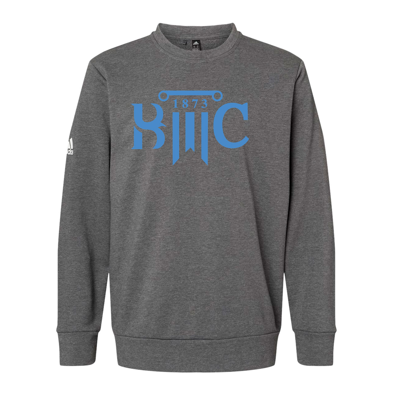 Adidas Fleece Crewneck Sweatshirt - Dark Grey Heather - Logo Text Drop
